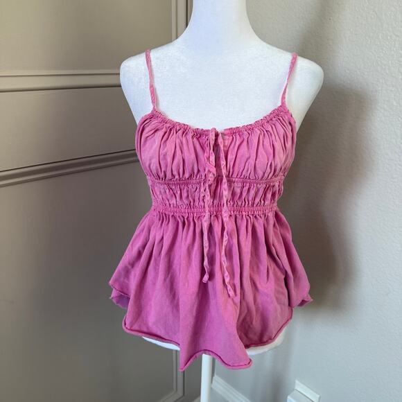 We The Free Scarlett Smocked Tie Front Pink Tank Top Size M - Picture 1 of 6